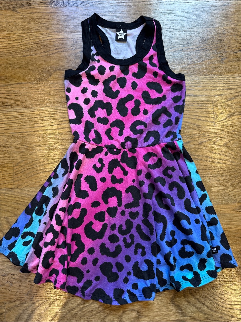 Pixielane Colorful Ombre Leopard Skater Dress - Black Trim 4T